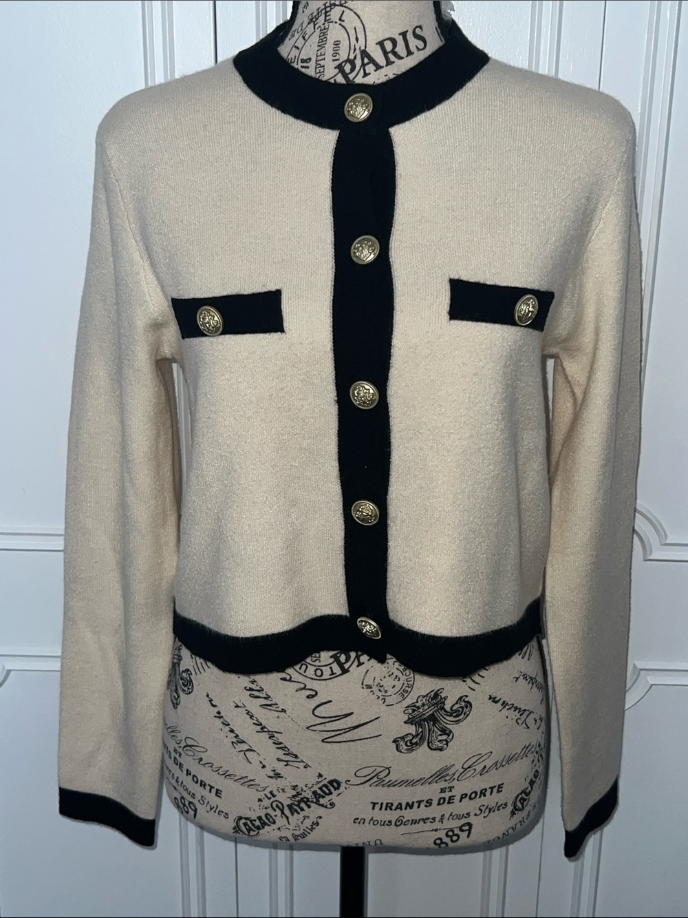 VERO MODA Saba Womens Cardigan, Cream/Black, Size: Large